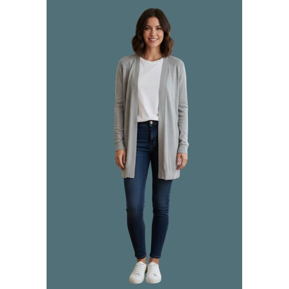 2/$35 Love Ellie Long Open Front Knit Gray Cardigan Women Large - Picture 1 of 7